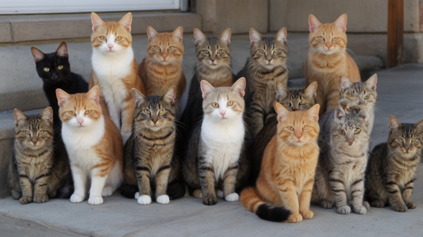 Group of community cats sitting together